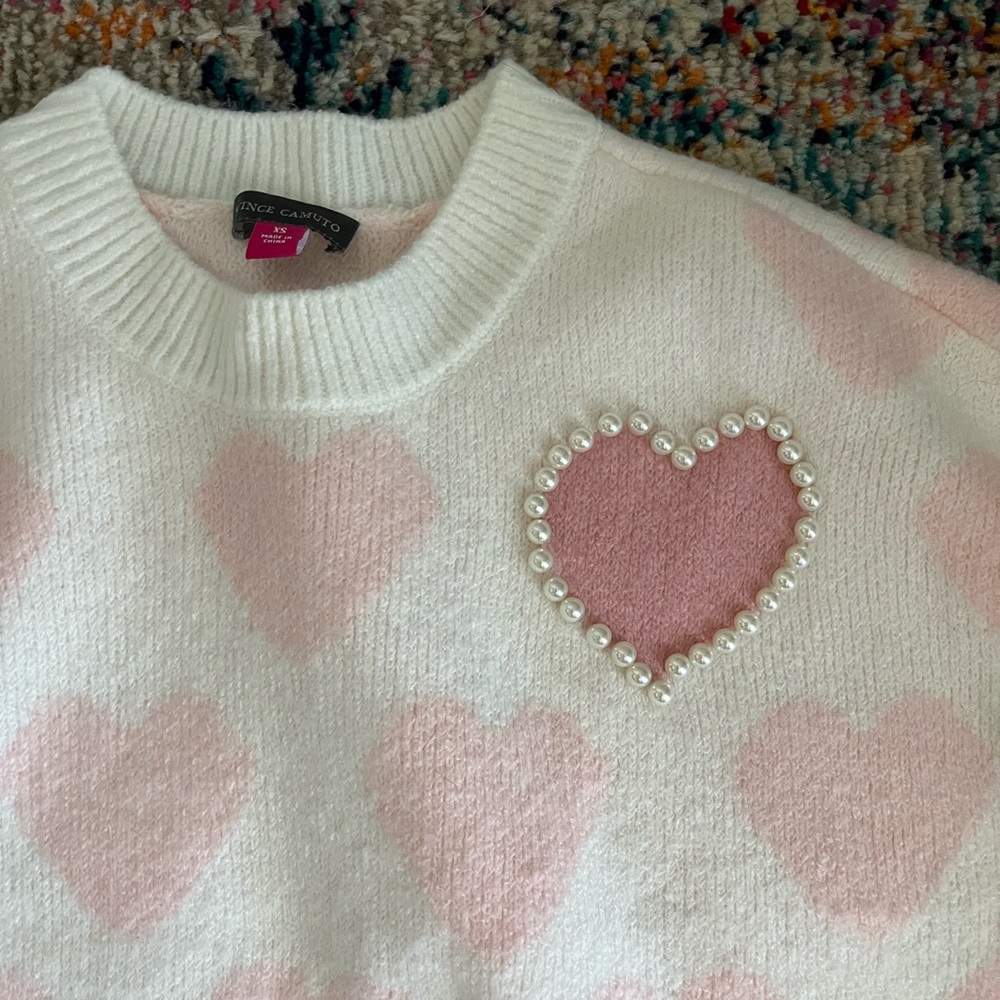 Women's Vince Camuto Pink Heart Sweater - Picture 2 of 5